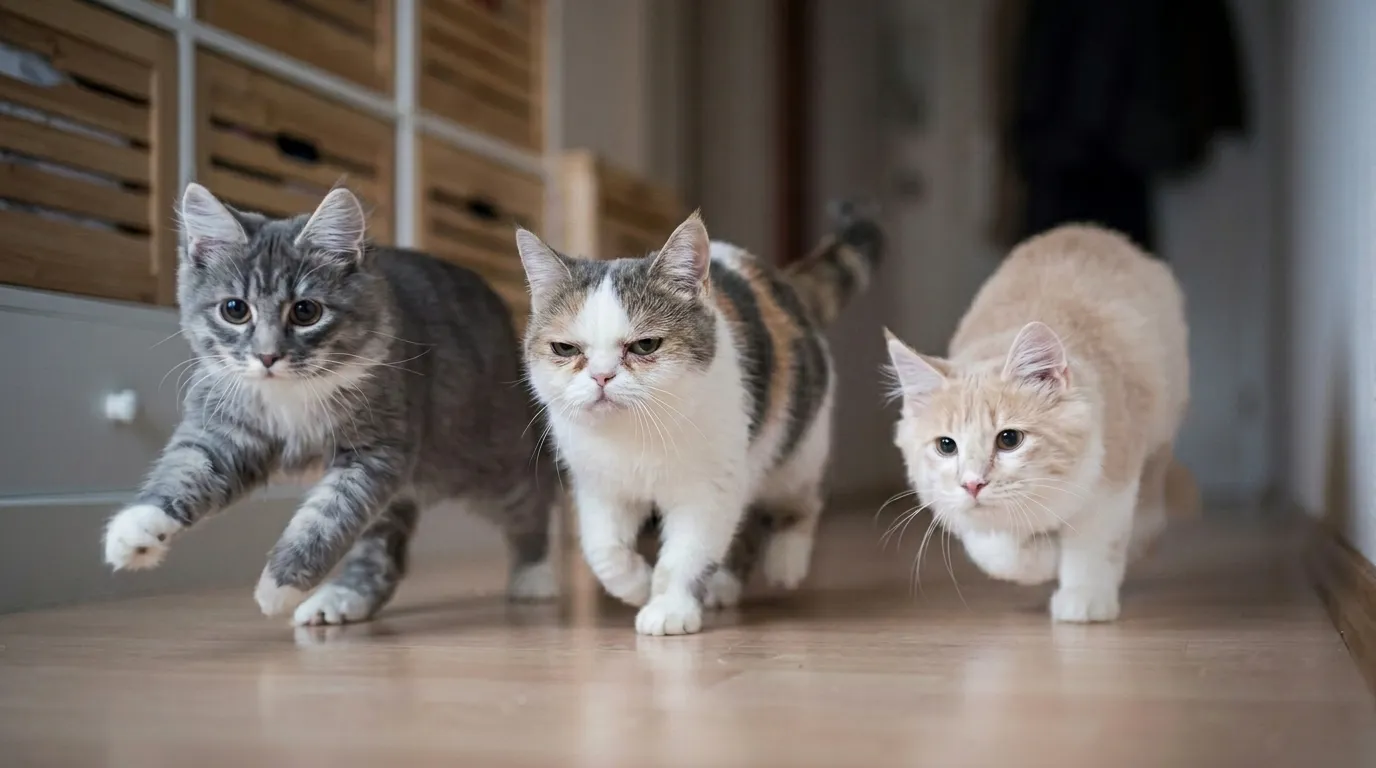고양이 우다다 3마리 달리는 사진
